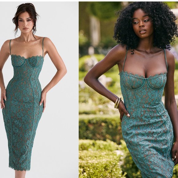 House of CB 'Joelle' Forest Lace Midi Dress NWOT - Picture 5 of 13